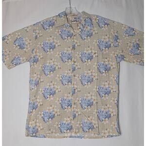 CAMPIA MODA- 100% Cotton button down Hawaiian shirt size M Blue/Tan CountryClub